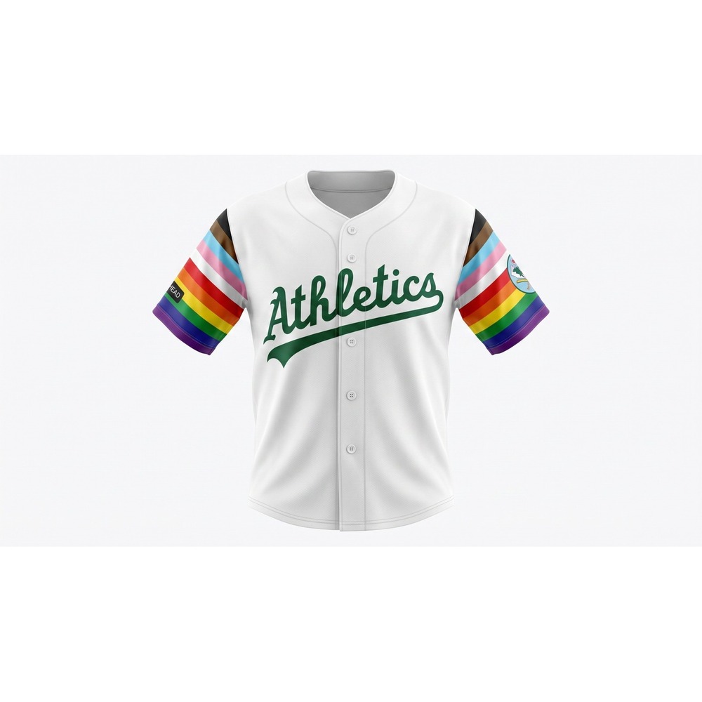 Oakland Athletics Pride Night Baseball Jersey White Rainbow XL Gilead SGA A's